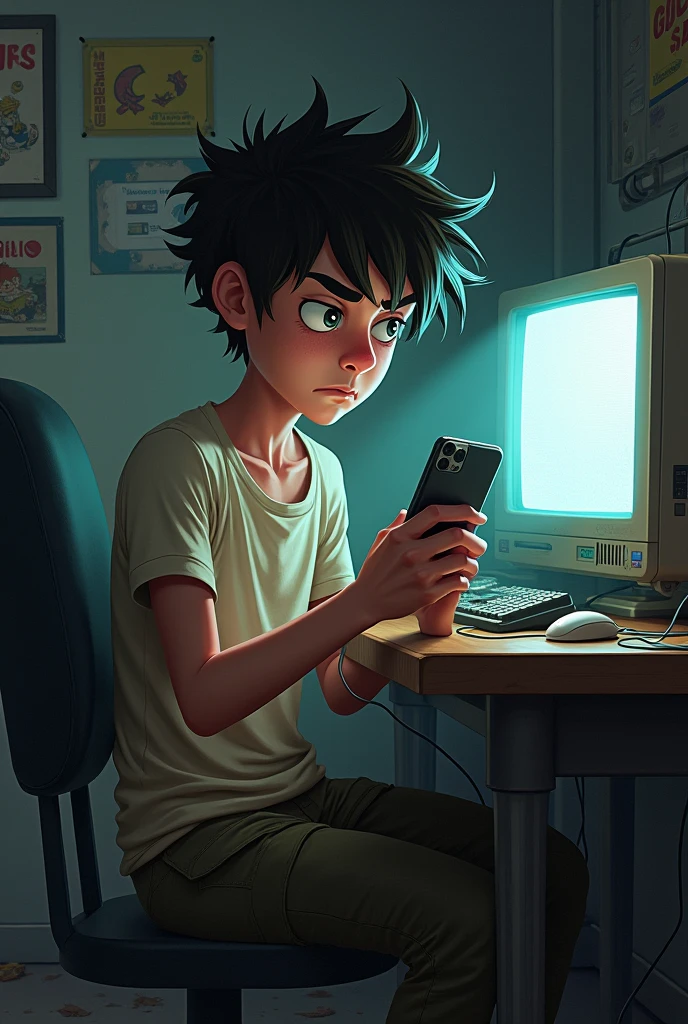 boy destroying a computer