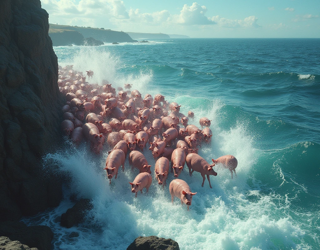 A group of naked girls run out of the water on a beach from where a giant octopus chases them trying to catch them.