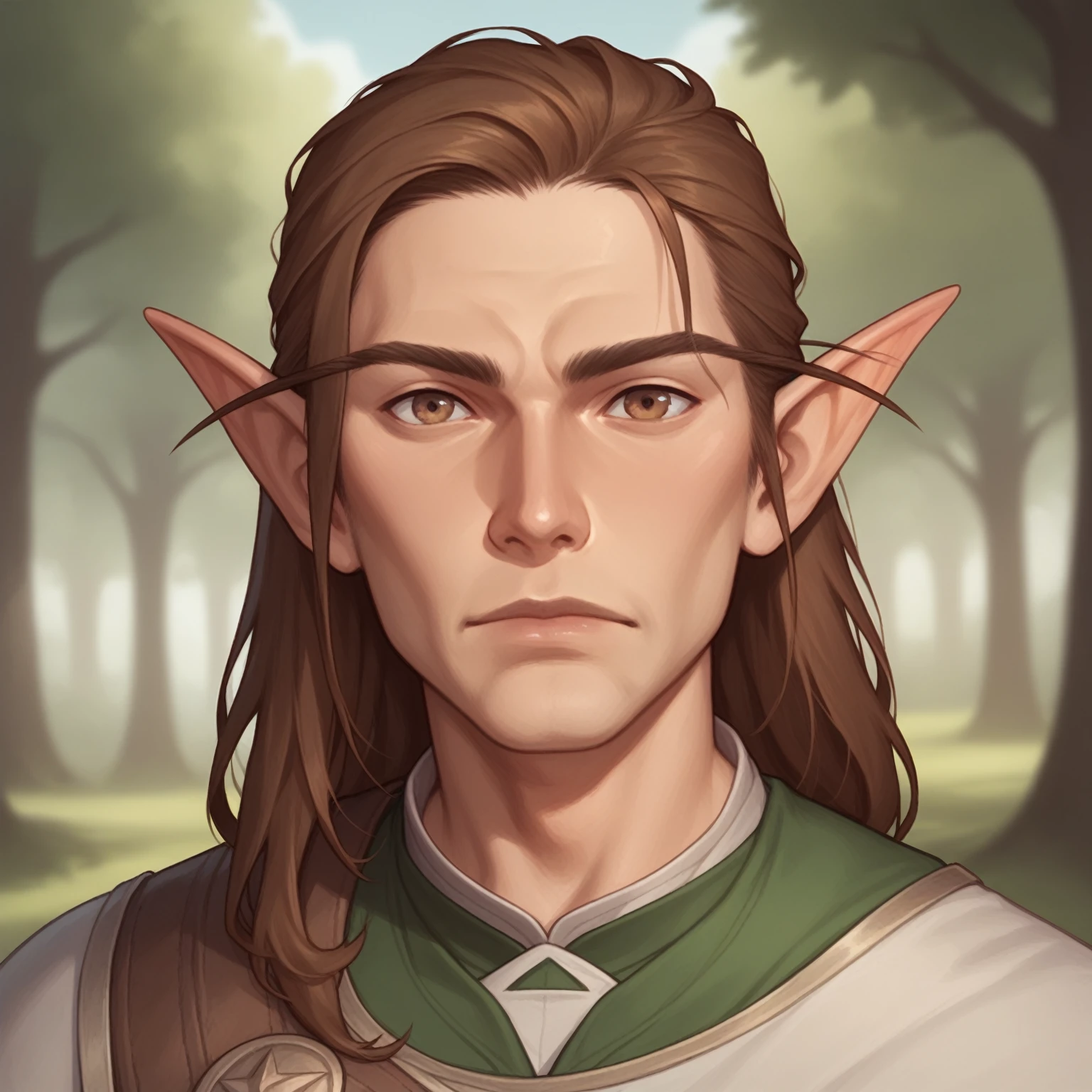 (((handsome, high quality, comics style, detailed face))), score_9, score_8_up, score_7_up, BREAK, bust shoot view, solo, A 40 years old man:1.1, male elf, long brown hair, wide neck, pointed ears, druid warrior, fur clothes, (upper body:1.1), contempt expression, tundra, fantasy outside, blurred background, Expressiveh, detailxl