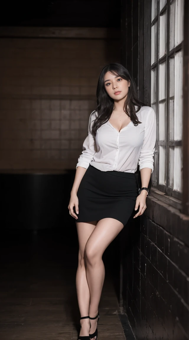 Dark brown hair、Light brown eyes、Japanese actress、 Lady、I am about 40 years old........、(Intricate details:1.2)、 (Ultra-high resolution:1.2)、Ultra-high resolution、(fine adjustment)、(Detailed facial features)、Hmph、8k resolution、D cup size breasts、night、Large windows、Extravagant space、relax、、,Full body photo、Head to toe shot、Beautiful legs、Sheer shirt、Skin sheer、Beautiful legs、、she, household items, (plant:0.8), Fashion Hub, Very detailed, Very detailed, Realistic, Hourglass Shaped Body, Obscene pose,、Messy Hair、Messy ponytail、Leaning against a wall、I cry a lot、tears、Cleavage、White floor、White wall、A masterpiece of transparent painting、Button-down shirt、