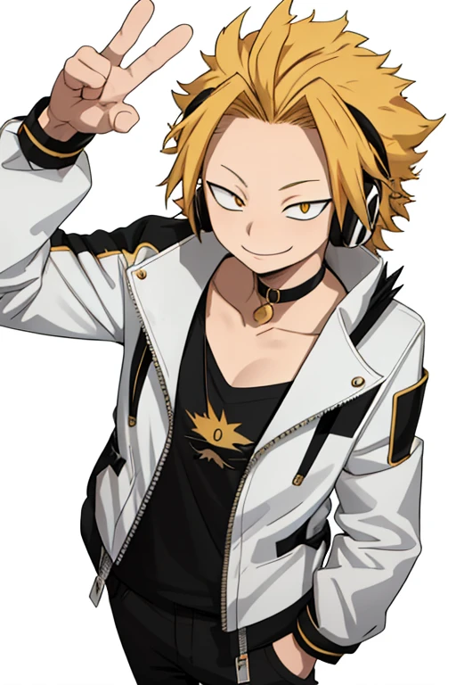 masterpiece, best quality, high Quality, 1boy, Alone, male focus, looking at viewer, upper body, kaminari_thank you, blonde hair, multicoloreD_hair, falcon wings, young rompts
Copiar prompts
kaminari thank you\(Boku no Hero Academia\), 1 child, Alone, From above, looking at the viewer, male approach, blows, short hair, blonde hair, multicoloured hair, spiky hair, yellow eyes, smile, Headphones, antenna, choker, long sleeves, White shirt, open clothing, day, Open jacket, black jacket, black pants, fingers of peace, electricity