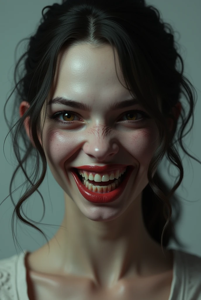 Incredibly Beautiful Portrait of an Alien Shapeshifter, Crazy Smile, intricate complexity, Surreal horror, Reverse neon rainbow lip paint, Talked about at the art station, Photorealistic, 8k yen, Octane Rendering by Greg Rutkowski, Jim Mahfood, insanely detailed, Intricately filigree seashell, Schizophrenia painting, Ink illustration, ink stain, Ink splash, Ink flows, Ink blotches, Faded ink, Emotional woman screaming in pain, (On reflective surface:1.4), sunrise, detailed, Great natural light, monochromatic, Wrapped in a band of fog, Asymmetric Fractal Patterns, Menthaxis, left