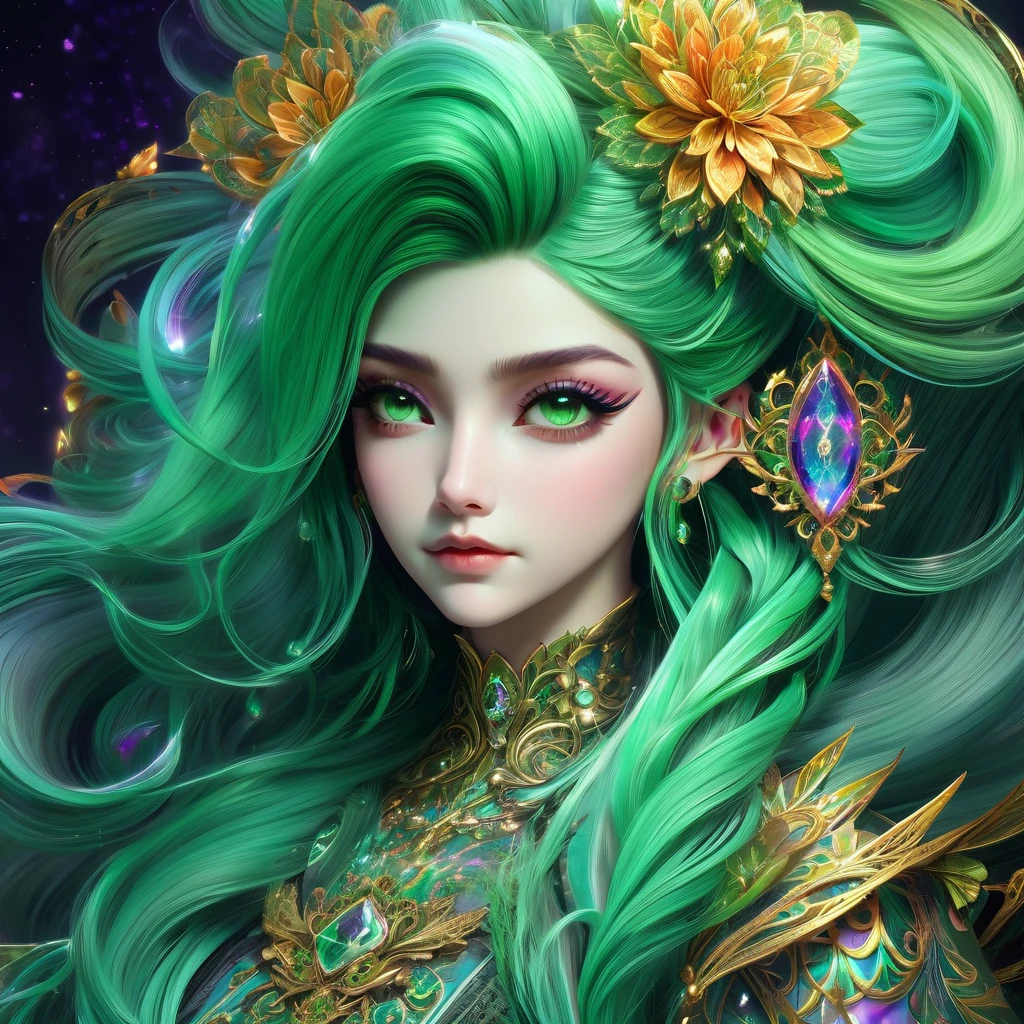 Guan Yu held the Blue Dragon Moon Saber,riding a sweaty BMW。majestic-looking。, Green hair, Long hair, Straight hair, bow-shaped hair, Button eyes, Wide eyes, clench one's teeth, Angry, Serious, baroque, stereograms, reflective light, Ray tracing, three sided view, Sony FE, hyper HD, A high resolution, 8K