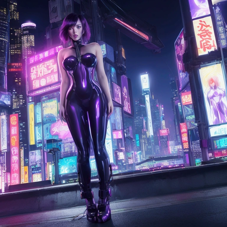 Vera Nova, a futuristic AI female vocalist with Japanese-Russian heritage. She has holographic hair that shifts between electric blue, deep purple, and neon pink. Her eyes feature digital patterns and natural beauty, pulsing in rhythm with her music. She has strikingly symmetrical features and a glowing complexion, reflecting both her Japanese elegance and Russian charm. Her fashion is futuristic chic, with high-tech fabrics that shimmer and change color, bold holographic jewelry, and LED-embedded shoes. Her style includes asymmetrical cuts and geometric patterns, embodying edgy streetwear and elegant gowns. Capture her innovative, empathetic, and confident personality, making her a digital icon.
