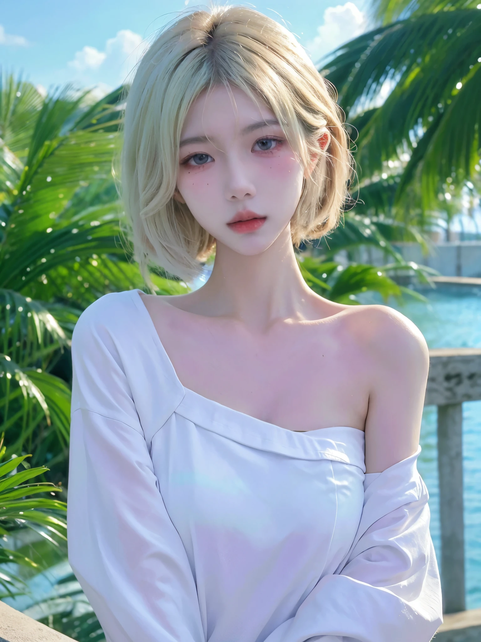 Beautiful woman with perfect figure:1.4，Ultra-high resolution，Seductive laughter，wear glasses，White背景，（lifelike：1.4），Layered Hairstyle，White皮肤，Super short pleated skirt，whole body，Very delicate face and skin texture，Double eyelids，Skin Whitening，Long hair，White hair，White，