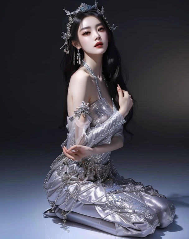  Queen, full body display, leaning against the ruins, with floating bat all around the background. The Queen's expression  enchanting, her posture  seductive, her hand  holding her face, and there  a flicker of evil energy runes in the background, blood mist filled, and soft light. Black stockings. Official art, unit 8 k wallpaper, ultra detailed, beautiful and aesthetic, masterpiece, best quality, extremely detailed, dynamic angle, paper skin, radius, iuminosity, cowboyshot, the most beautiful form of Chaos, elegant, a brutalist designed, visual colors, romanticism, by James Jean, roby dwi antono, cross tran, francis bacon, Michael mraz, Adrian ghenie, Petra cortright, Gerhard richter, Takato yamamoto, ashley wood, atmospheric, ecstasy of musical notes, streaming musical notes visible, flowers in full bloom, many bird of parade, deep forests, sunlight, atmosphere, rich details, full body lens, shot from above, shot from below, detail background, beautiful sky, floating hair, perfect face, exquisite facial features, high detail, smile, Fisheye lens, dynamic angle, dynamic posture,As the moon,1,sen,nature,plan,flowers,tree,Steampunk,semantics through,
