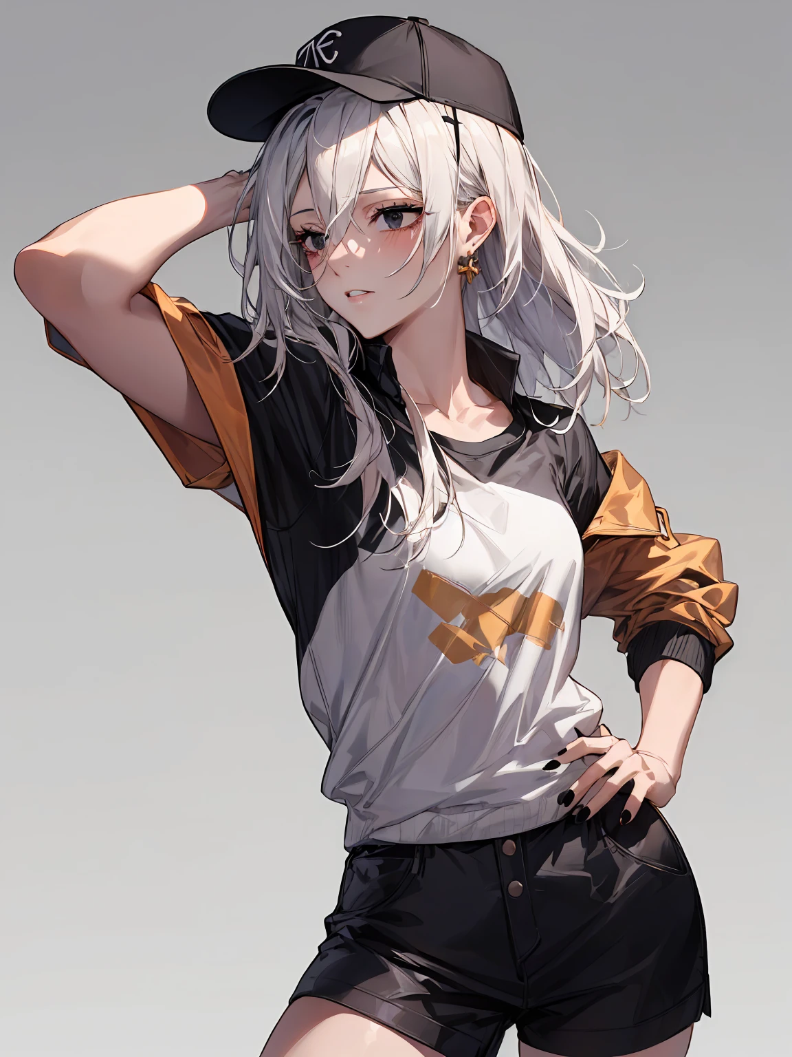 A child, duck hybrid, messy long white hair, confused expression, white shirt and shorts, with duck feathers and ducktail