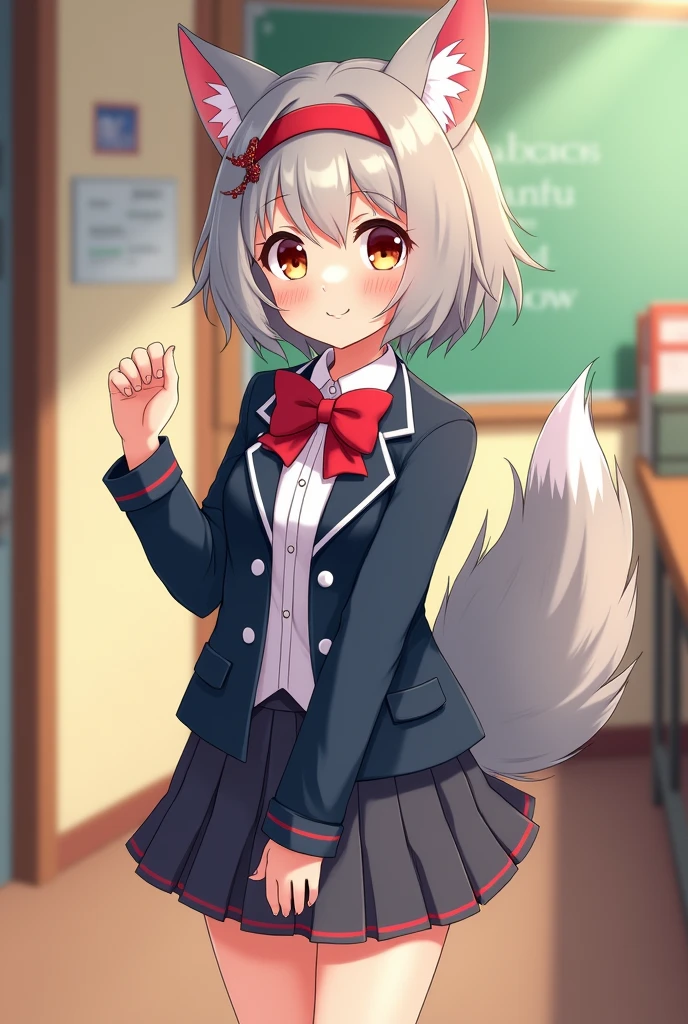 one girl, naive, school blazer, my classmate, beauty, necktie, beauty, aphrodisiac, happy, wolf ears, blush, ecstatic, love me, girl is charmed by me