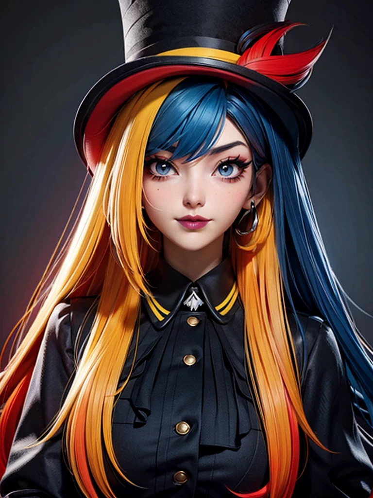 (Dark Blue lips), EGIRLMAKEUP (hlfcol haired girl with Red and Yellow hair) hihelz,Black top hat