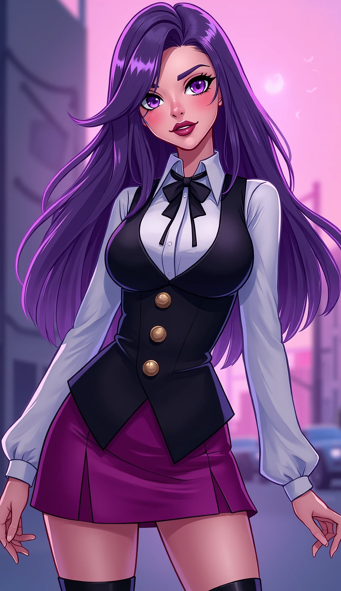 (masterpiece, top quality, best quality), pixel,pixel art,1woman,tight suit, wearing gloves, tight skirt, smirking, posing