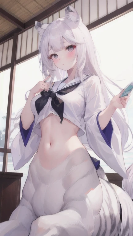 Una chica de joven, delgada, con piel blanca, perfecta y suave, caderas algo anchas, piernas largas y delgadas, ojos azul oscuro, pelo largo, laseo cabello color blanco,  small breasts, sin ropa, realmente linda y palida con cara inocente