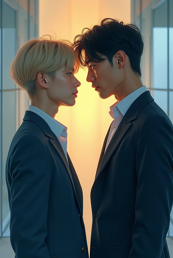 A Korean man and woman are 28 years old. kissing affectionately on the mouth. Happy, most beautiful couple in the world.perfect.masterpiece.realistic.Korean TV series.