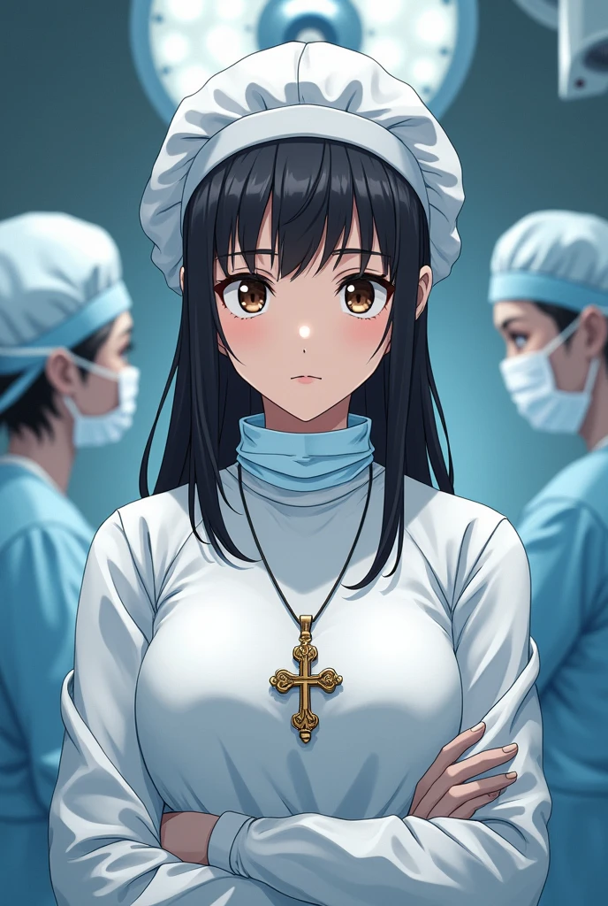 (masterpiece:1.2), (best quality:1.2), (extremely detailed:1.2), (extremely detailed face), (ultra detailed), 1girl, 50age,delicate eyes and face, (close up:0), (deepthroat:1.1), (nurse Uniform:1.1), (white cum, semen facial:1.2), (penis in mouth:1.2), black hair, ((nude)), sweaty skin, slim and body, medium , high ponytail hair, (joy:1.3), in hospital,bed, (crowd :1.3),