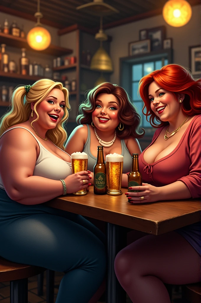 Two large women with accents sitting across a man in a bar funny cartoon
