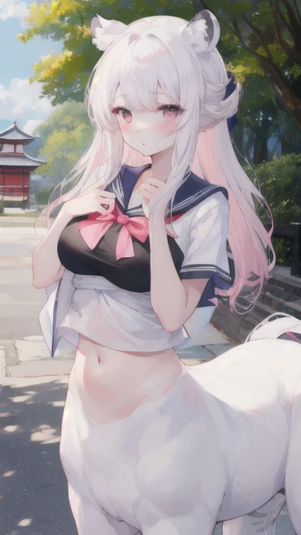 NSFW,Kazuki Kazami、Silver Hair、Long Hair、Red Eye、uniform、Black Ribbon,White knee-high socks,(Perfect hands),(Perfect Anatomy),(masterpiece),(Highest quality),School,Embarrassed,blush