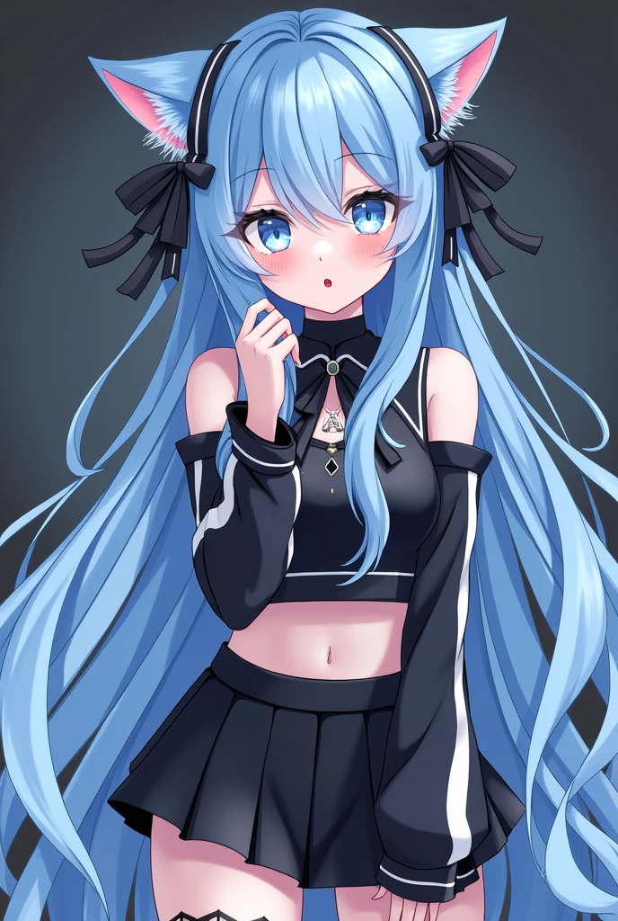 Yoshino Astral Dress、Long Hair、blue eyes、ribbon、Hair between the eyes、Blue Hair,cropped,Off the shoulder,Shorts,Fishnet tights,(Perfect hands),(Perfect Anatomy),(masterpiece),(highest quality),Embarrassed,blush