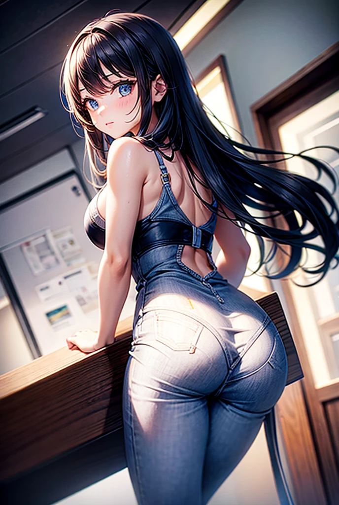 1girl, anime, mother, buxom, cleavage, midriff, hips, view from behind