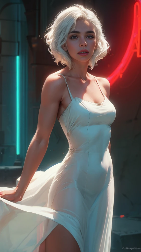  Olivia Wilde as a modern godess, with a transparent toga, showing us tits,  in a futuristic city, ultra- realistic, illustration hi quality, anime style, full HD