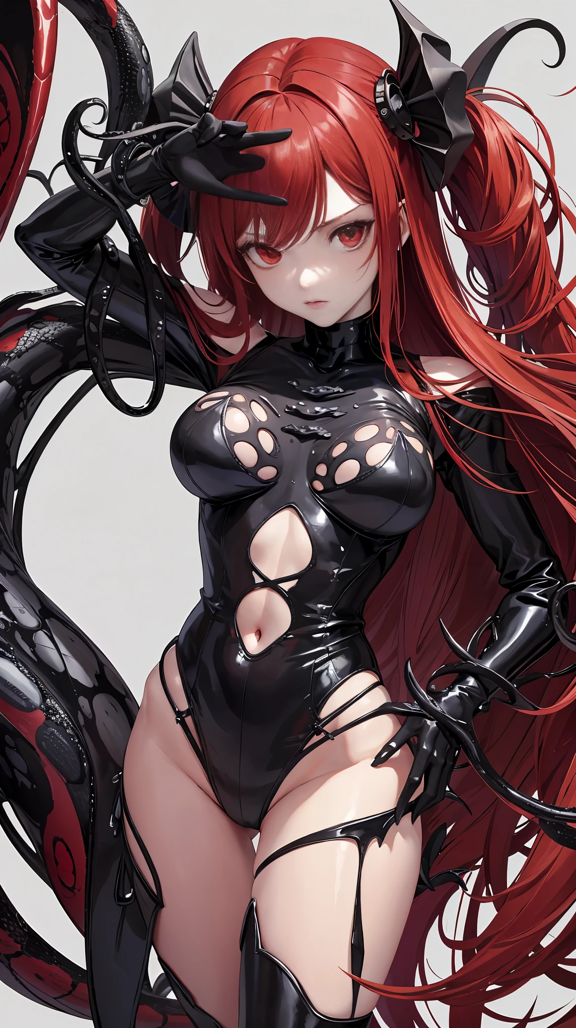 (((nsfw:1.5)))、highest quality、complete limbs、full finger、one beautiful woman、beautiful big breasted woman、straight hair woman、(((red hair woman:1.3)))、(((red knight woman:1.5)))、(((Torn red high neck leotard:1.6)))、(((brown pantyhose with holes:1.3)))、woman raises her hand、woman spreads her legs wide open、(((full armor:1.4)))、(((A woman being attacked by countless thick red tentacles:1.5)))、(((The tentacles wrap around the woman&#39;s arms.)))、 (((The tentacles are wrapped around the woman&#39;s legs.)))、A woman&#39;s groin area is exposed、(((Tentacles gather around a woman&#39;s crotch)))、(((A tentacle penis is inserted into a woman&#39;s pussy:1.5)))、(((A woman crying with pleasure:1.5)))、(((A woman gasps with her mouth open due to the pleasure of climax:1.5)))、suffering face、blushing、(((Countless tentacles ejaculate toward the woman&#39;s body, and the woman&#39;s body is wet with white semen.:1.5)))、(((A woman suspended in the air by tentacles:1.5)))