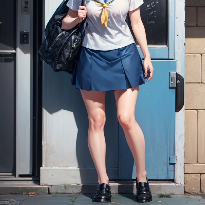 1 girl is taking to lavatory, looking away, standing, Green eyes, embarrassed, blush, Keep one's mouth shut, street (girl is peeing self:0.4)