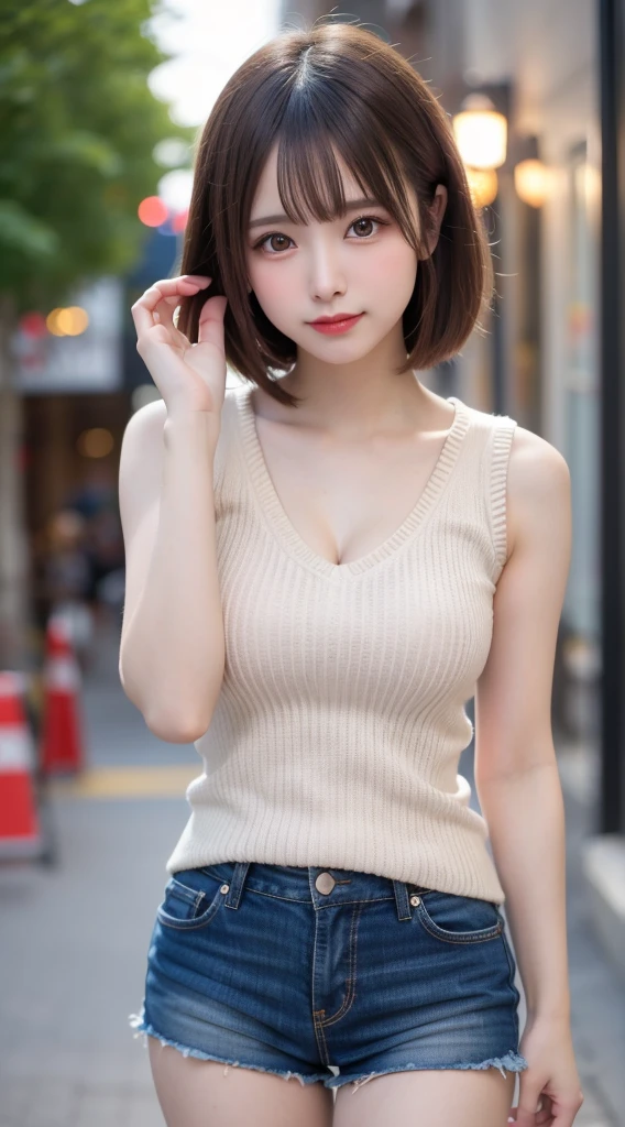 Tabletop, Highest quality, figure, Super detailed, Fine details, High resolution, 8k wallpaper, Perfect dynamic composition, Beautiful attention to detail, women summer,Short Bob Hair,F cup breasts and natural lips,smile,Harajuku、20-year-old girl、cute