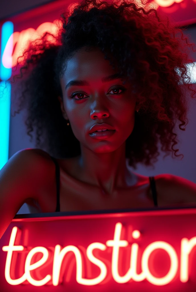 a woman standing in front of a wall with neon lights, portrait featured on unsplash, shot on anamorphic lenses, mixed race woman, inspired by Gerard Sekoto, beautiful alluring female cyborg, light fixtures, triadic colours, by Jacob Willemszoon de Wet