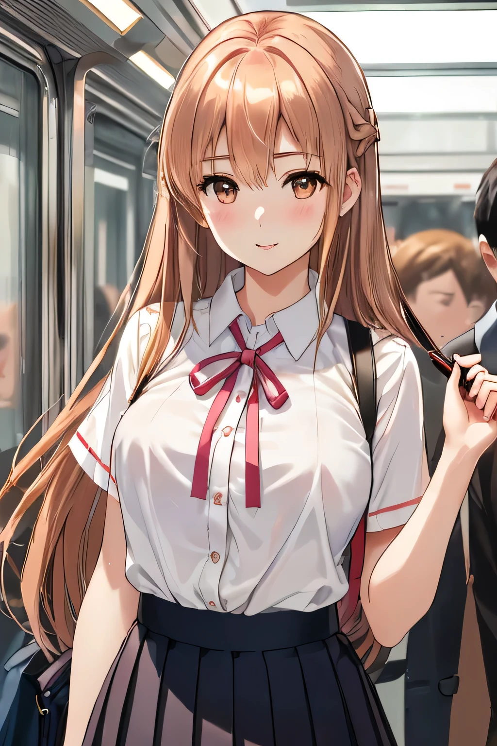 masterpiece, highest quality, High resolution, kitagawa marin sb, The centre of gravity is at the rear, 1 girl, Blonde, Long Hair, Colorful Hair, Red eyes, jewelry, Earrings, Earrings, , White shirt, tide shirt, black choker, Blue tie, Checked skirt, whole body, lace black panties,(Showing panties:1.3), (Back view:1.3), (Looking back:1.5), Outdoor, shopping