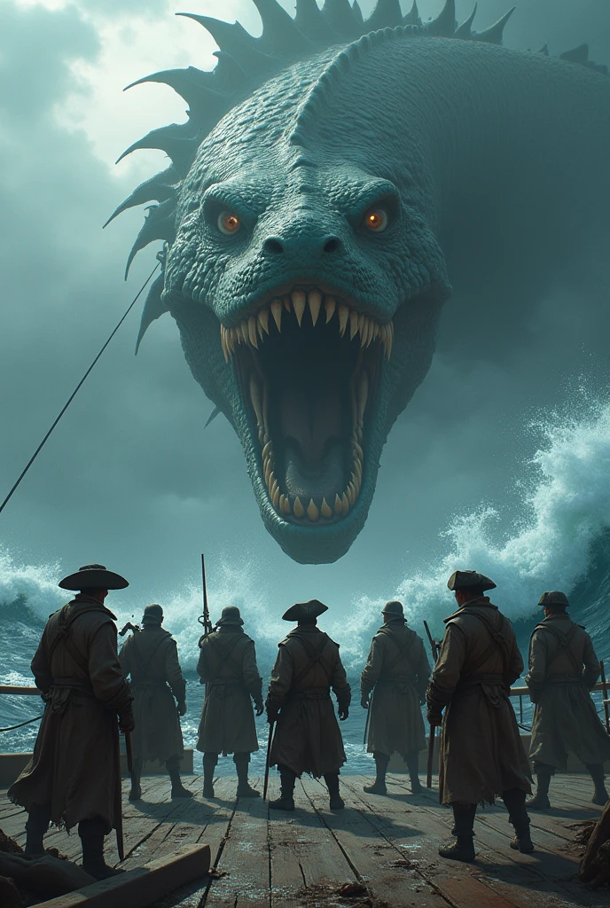 Jack sparrow’s style pirate sailing ship on the groaring sea in mid night. chinese style dragon is going to swallow the ship. 8k. photo realistic 
