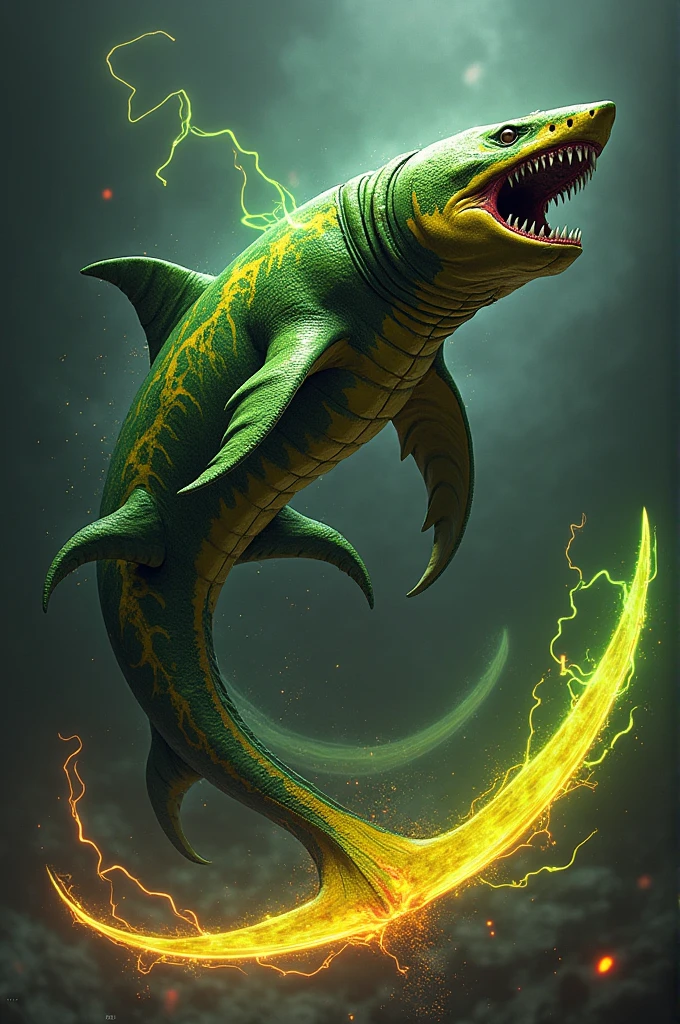 black, silverfish, sharp features, green electricity