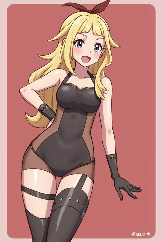 1girl, female, tan skin, tan body, tan, breasts, wide hips, large breasts, blonde hair, long hair, ponytail, blue eyes, wolf ears, wolf tail, smile, smirk, smug, bodysuit, black bikini, bikini, futuristic, science-fiction, tech, neon, neon trim, black pantyhose, pantyhose, full body, ((full body)), blue trim, sports bikini,