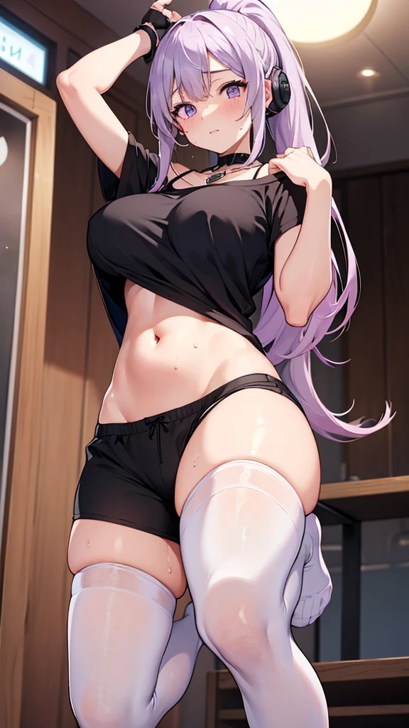 (masterpiece, highest quality:1.2), One girl, alone,Are standing_Split, 
Inji,alone,purple_hair,purple_eye,very_length_hair,gray_hair,Braiding_ponytail,big_chest,Slope_hair,