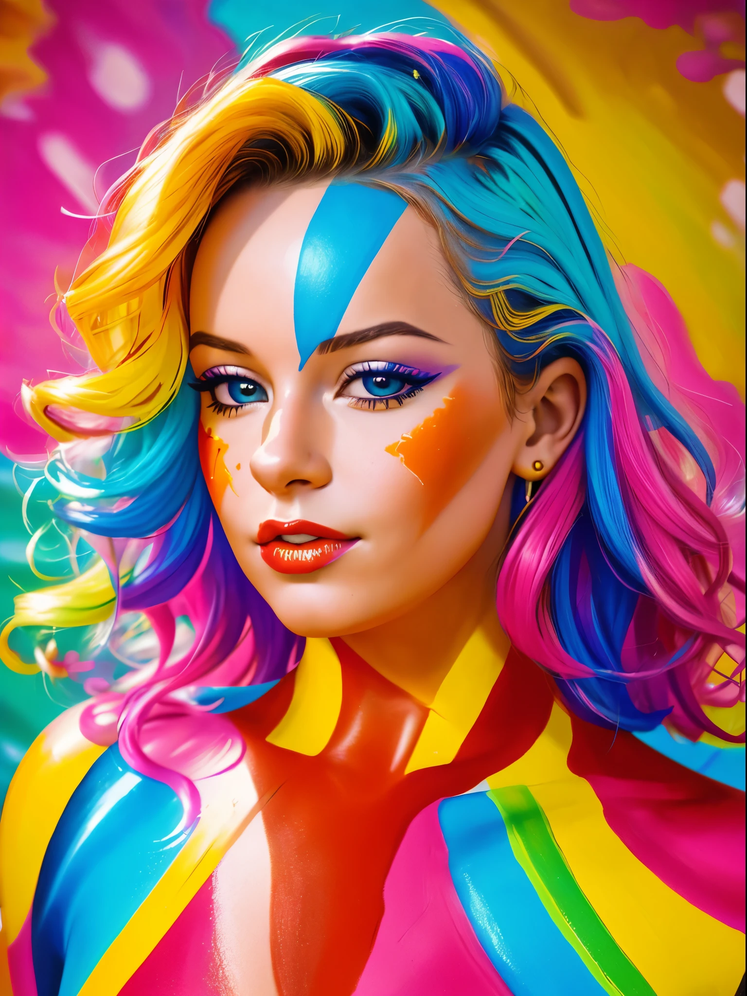 arafed woman with colorful hair posing in a colorful swimsuit, arte digital. quadrinhos coloridos, pintura digital colorida, colorful illustration, arte digital colorida, colorida, menina doce, Arte colorida, colorful illustration, Pintura digital vibrante, arte de fantasia digital colorida, brilhante e colorido, Anna Nikonova aka Newmilky, super colorido, colorido, airbrush art Beautiful colors, pencil sketches, Vector illustration, Cel sombreado, Plano, 2D, Estilo de Dan Matutina, In the style of the ghibli studio, Art by Hiroshi Saitō, linhas em negrito, Negrito as linhas de desenho, Amazing details, Um personagem