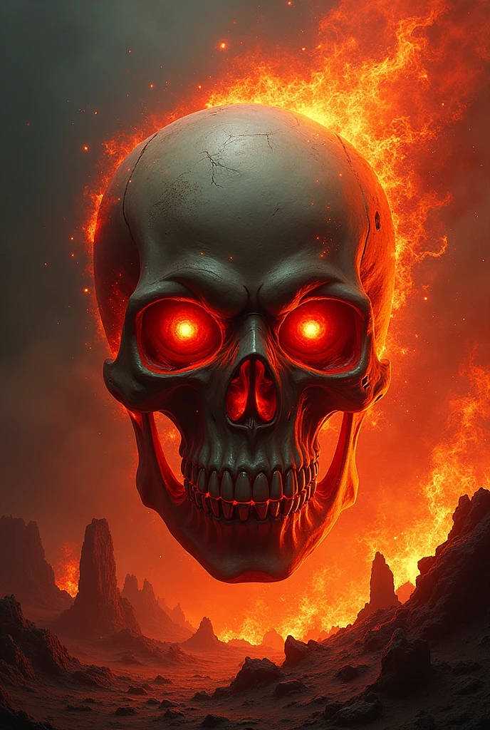Arafed skull with bright eyes and pyramids in the background, Arte digital altamente detalhada em 4k, fantasy skull, Arte digital detalhada em 4k, Symmetrical Epic Fantasy Art, 3d arte digital 4k, formas brutais alto detalhe 8k, Unreal Engine 5 Arte Digital, motor irrealpintura digital, Unreal motor 4k papel de parede, 8k arte impressionante, dark sky, red moon, black sand, skulls, bones