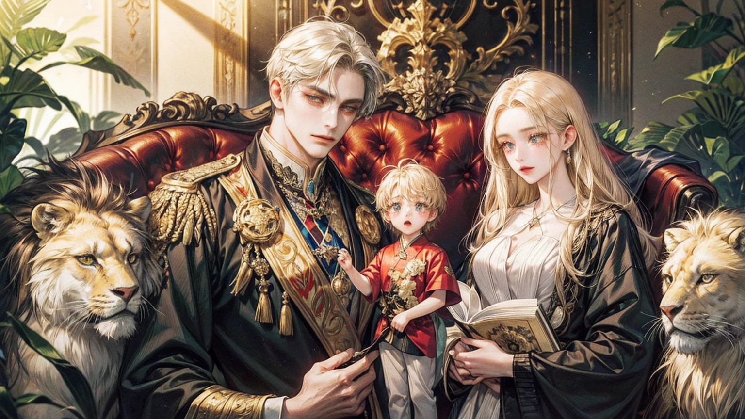 Can you draw a King and Queen Marrying and having three little baby daughters.