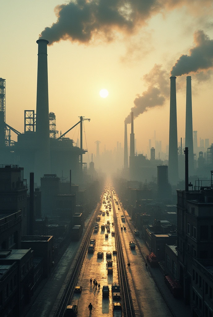 smoke billowing from a factory chimney at sunset, covering the city with smoke, power plants with smoke, pollution, industrial fires and smog, polluted, air pollution, smoke from chimneys, toxic glowing smog in the sky, particulate, toxic air, plumes of smoke in background, smokestacks, air particles, smog, fumes, factories and nature, steam pipes, silicon and carbon, 8 k, ultra detailed, award winning, (intricate details), (hyperdetailed), 8k hdr