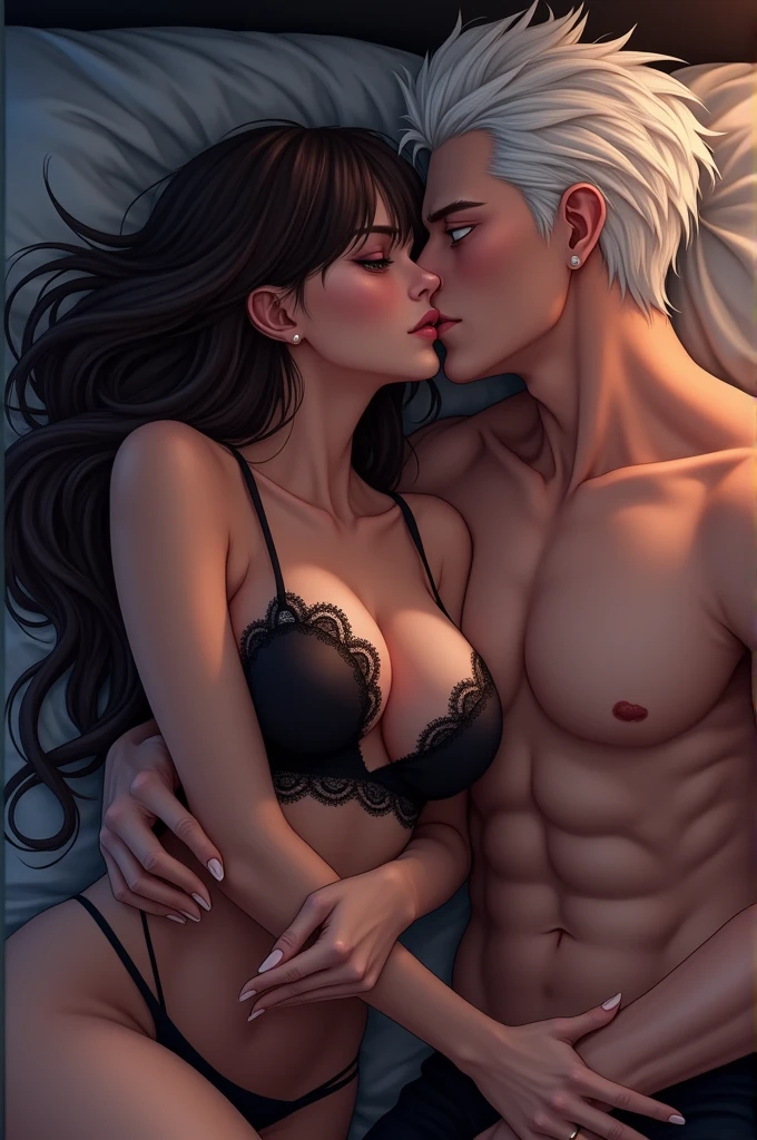 couple of gothic elfs, black hair, brown eyes, nude, bed, bedroom, making out, doing sex