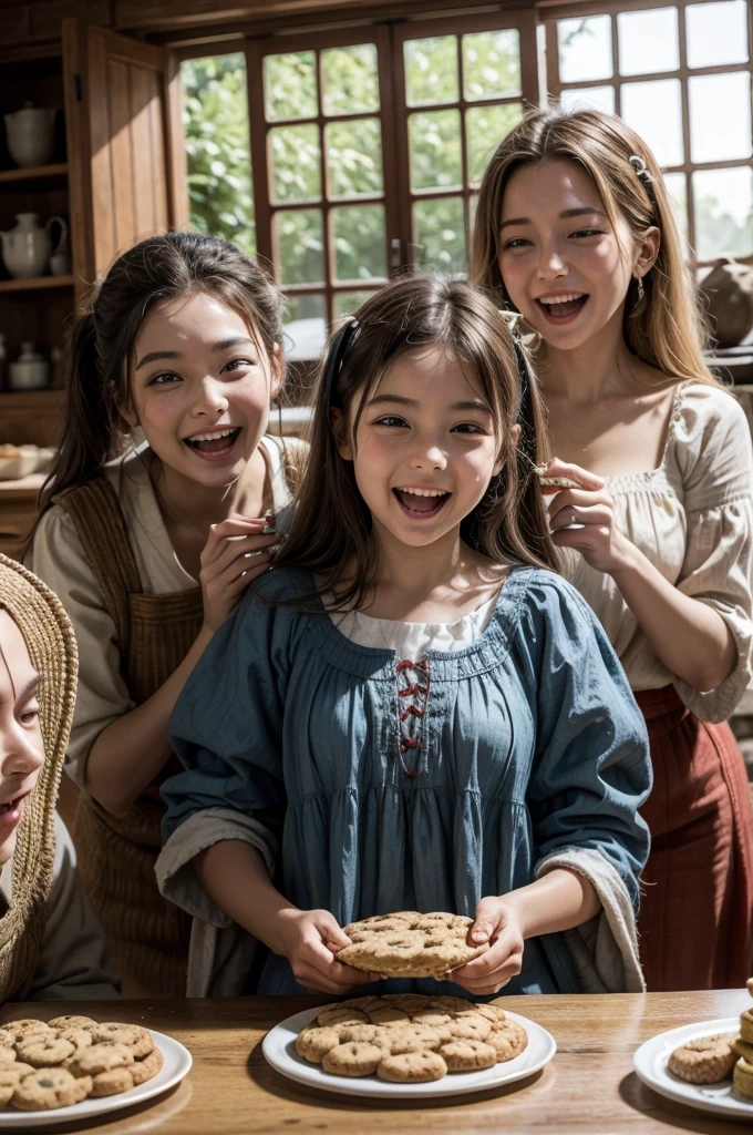 Two s are helping the maid and the maid-woman comb their hair。The noble lady is smiling happily。, Maid's Cousin Maid does everything with love and dedication, The maid takes great pleasure in taking care of her male master.,