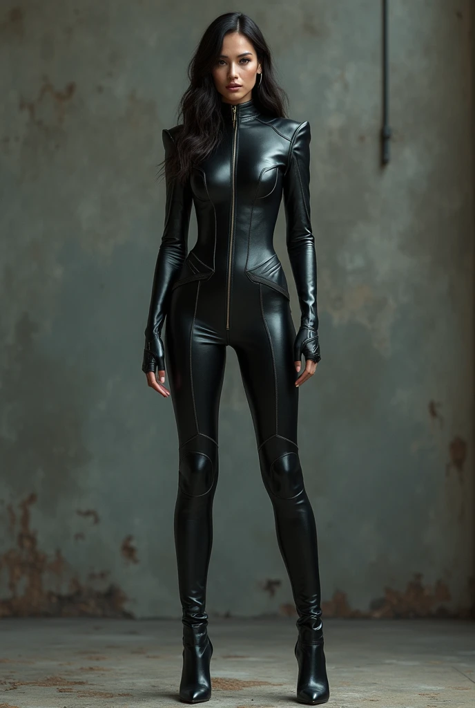 Isabel Merced is Trinity from matrix standing, full bodyshot, long boots, (skin texture:1.1), (high detail face:1.1), high detail body, high detail clotheasterpiece), (realistic), ultra high definition
