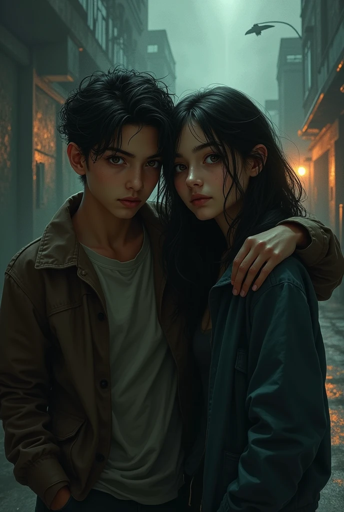 Background change cyberpunk handsome boy and girl ultra realistic face