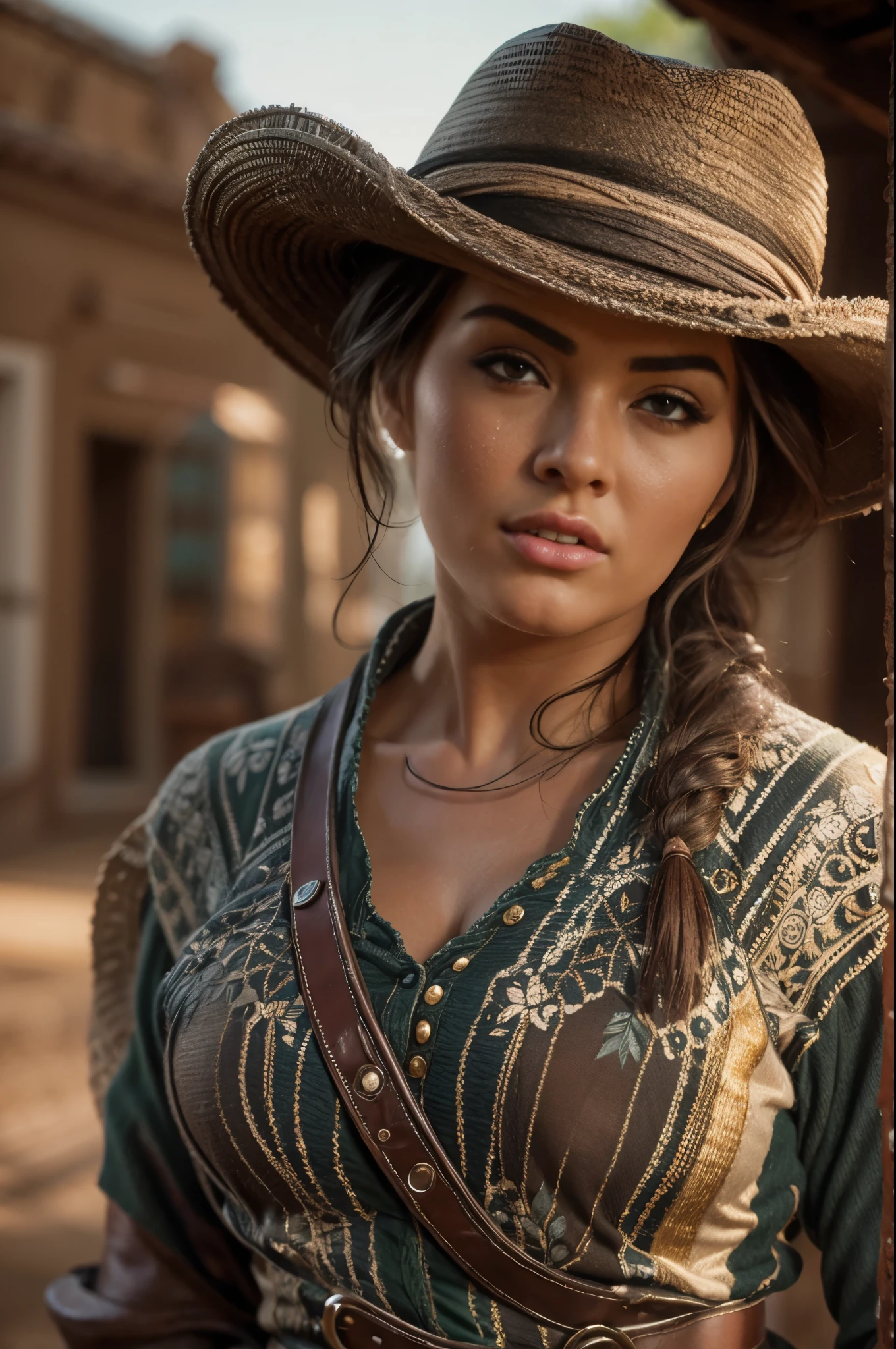 Hyper Realistic 1girl in Old West Clothing, Fantasy Art, Photorealistic, Dynamic Lighting, Artstation, Highly Detailed Face, 4K, Award Winning,charley.atwell 