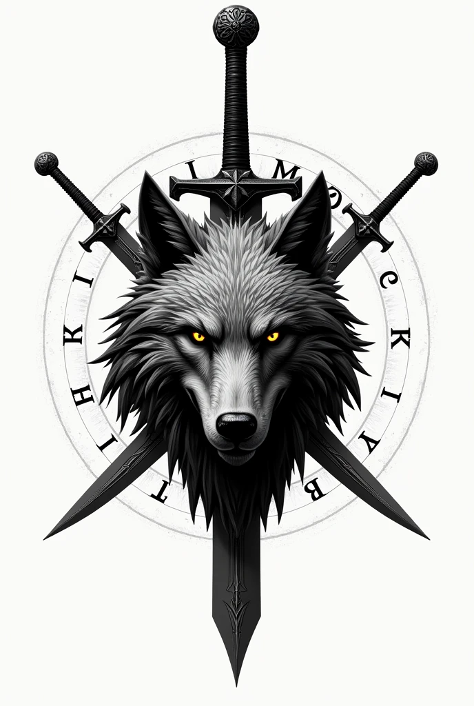 1. **wolf's head:** in the center of the logo, put on the wolf's head, Geralt's iconic symbol. Use strong lines and sharp details to capture the wolf's aggressive and imposing expression..
2. **Crossed Swords:** Behind the wolf's head, cross Geralt's two iconic swords — one for humans and one for monsters. Swords must be detailed, showing the difference between them, like the design of the hilt or runes on the blade of the silver sword.
3. **runes:** Around the wolf's head, add runes in a circle or scattered around for a mystical touch. You can use runes inspired by the signs used in the game, like Fire, Aard or Quen, for greater authenticity.
4. **General Style:** Keep the design minimalist and elegant, using black and white contrasts to create depth and highlight important details.
5. **Typography:** If you want to add text, choose a font that complements the medieval style, something that is readable but eye-catching, as the title "The Witcher".