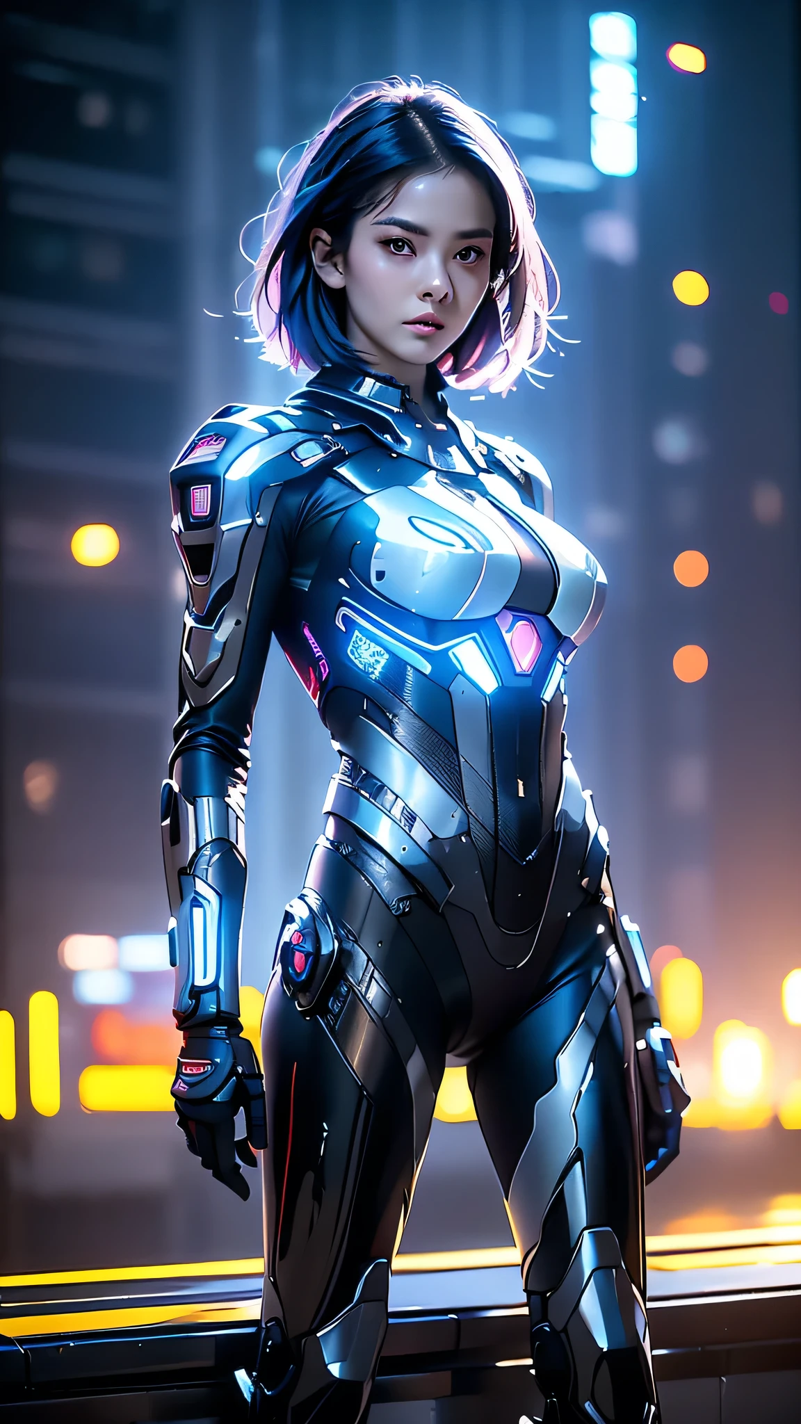 A woman in a futuristic suit standing on a ledge - SeaArt AI