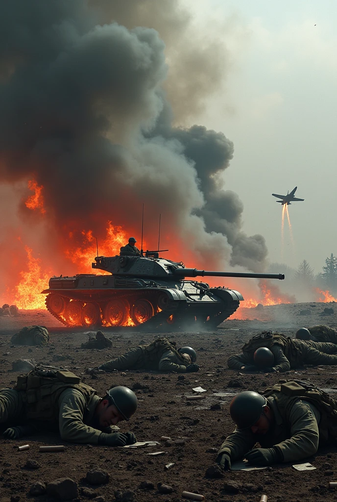 24K movie quality，War filter，cinematic compositions，finetextures，the sunset，fire glow，WWII，Eastern Front battlefield in Europe，Remains of a cliff wall，Mamayev gang，T34 tank，Soviet soldiers