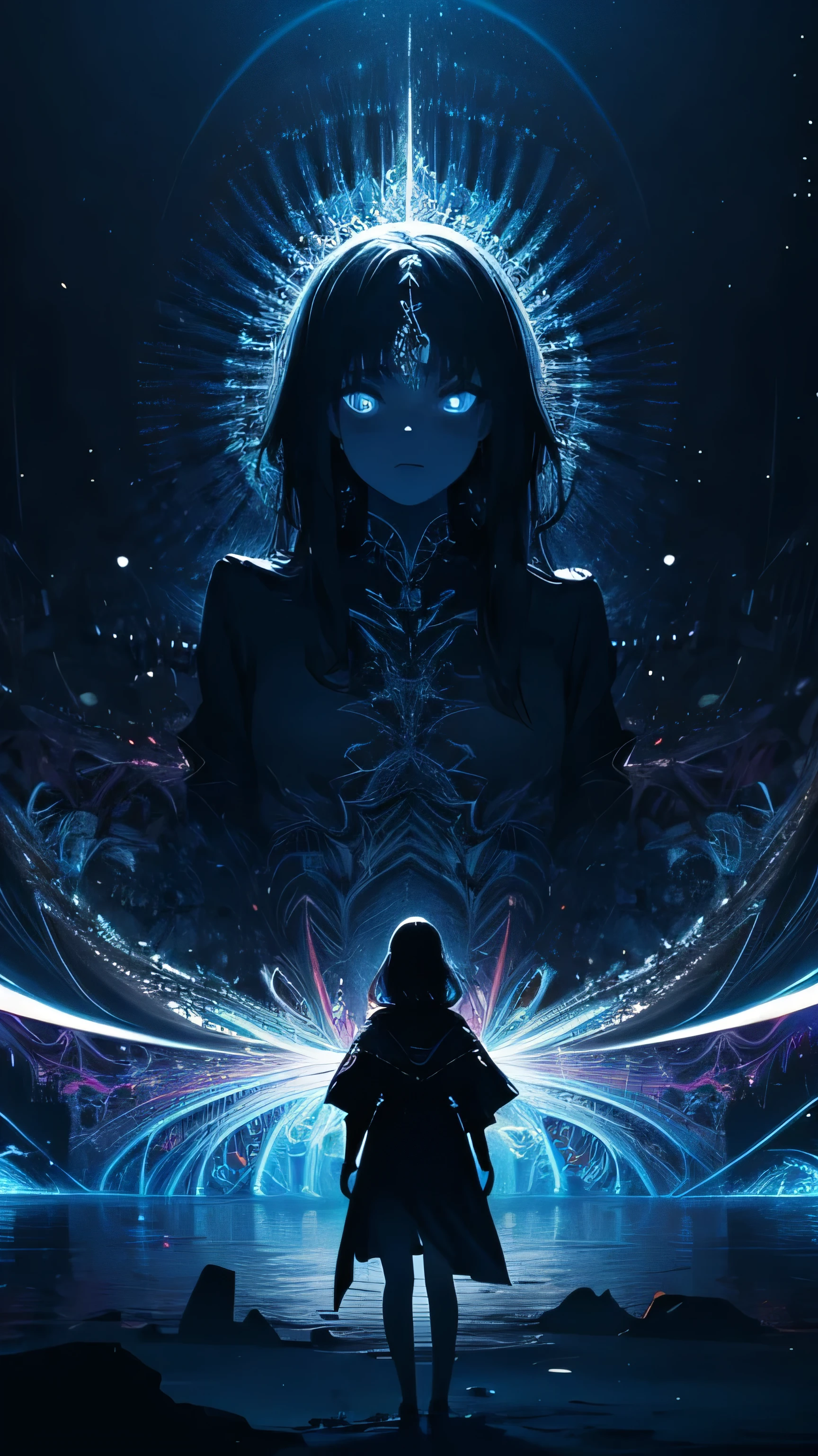masterpiece, awesome quality, hyper detailed, DonMN01r,noir, dystopian of nebula nymph- ethereal being with flowing, shimmering garments reflecting nebula colors , cosmic artifact curator , <lora:DonMN01r-000005:0.7>