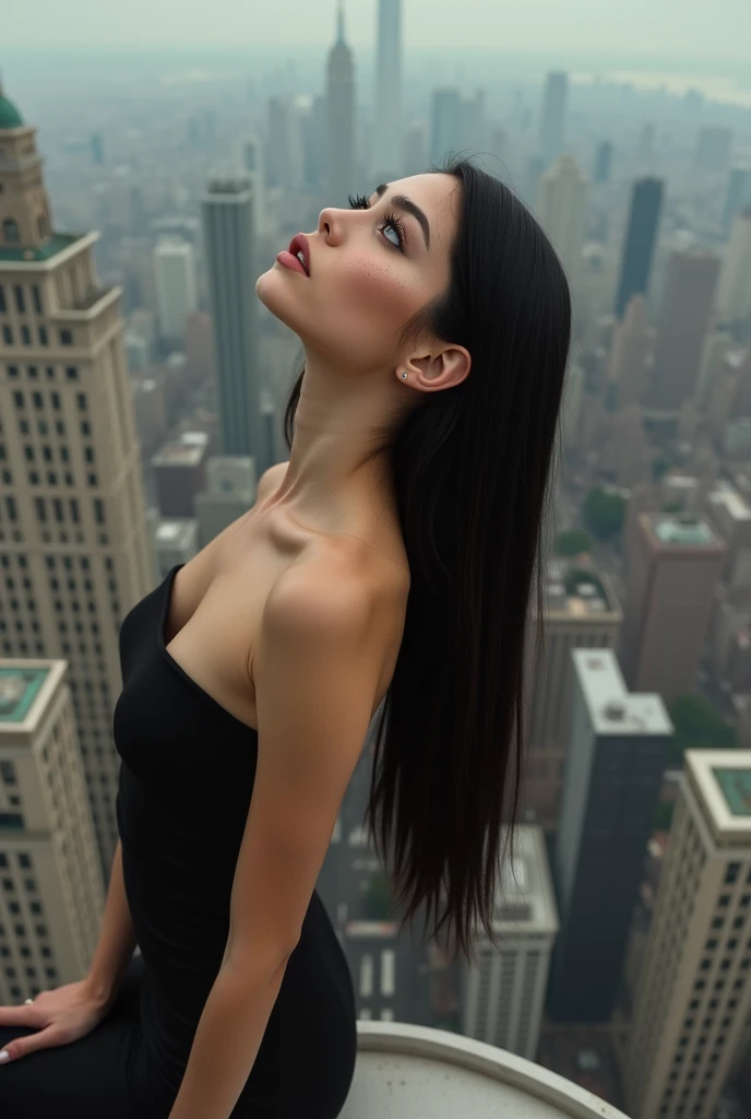 Woman on top of building and wants to commit suicide naked facing camera 