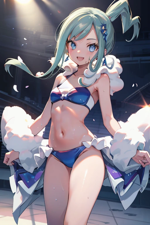 ((nsfw)), (masterpiece, Highest quality, 8K ultra-high resolution:1.4), Pokemon lisia, ****, (concert, stage, Main Character, Spotlight, Backlight, appeal, heart, With the microphone: 1.4), (((Blue Bikini, Micro Bikini Bra, Wet, Frills, White fluffy, Spread your legs))), (Top view), ((Close-up of face)), Underboob, Written boundary depth, Focus of the film, Emotional composition, Emotional engine full throttle BREAK Young and cute girl, Slender body, small Chest,nipPle,  ((The best smile)),  Open your mouth, Highly detailed glossy skin,Sweat,  topless, Exposed breasts, Wet and shiny thighs, Perfect Pokemon lisia top break
, Wind, detailed in the Wind, petals dancing in the Wind
BREAK
ultra detailed crystal eyes, Eyes like shining jewels