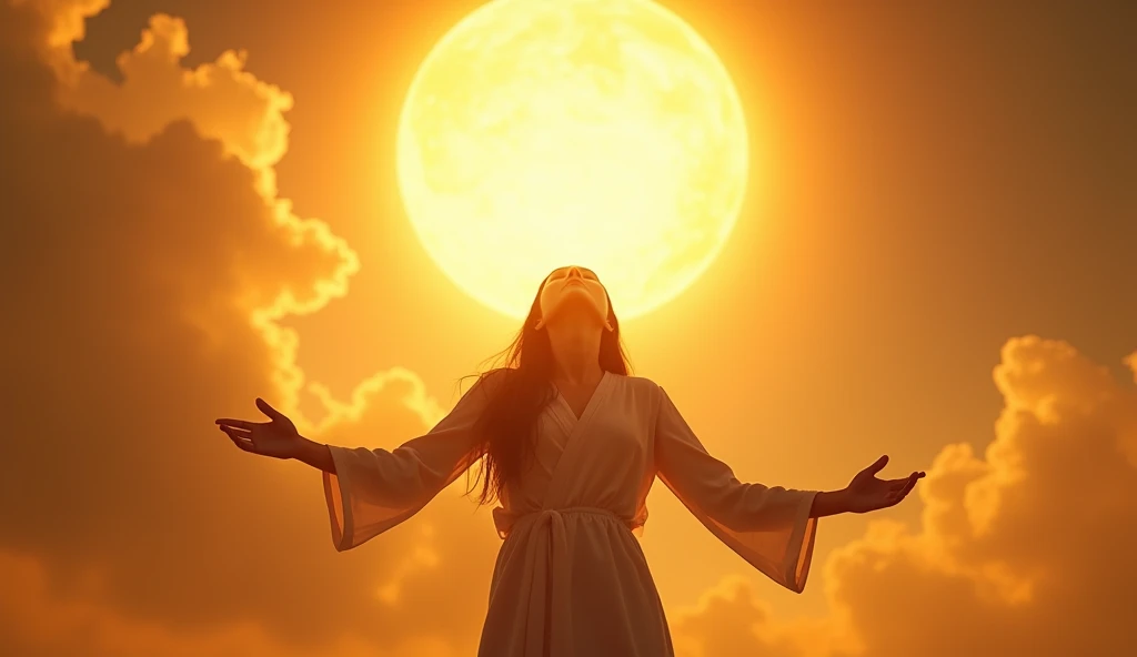 Hand Rises From Sun For Help A woman raising her hands as if trying to reach the sun. The camera ...