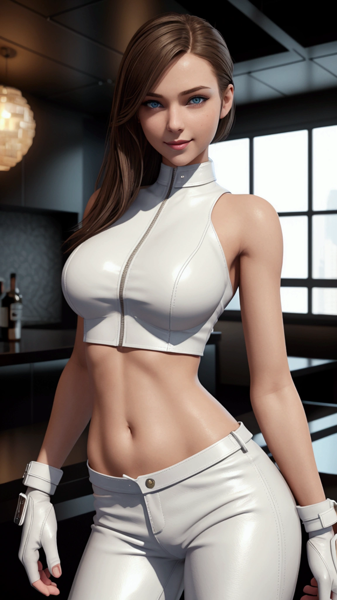 illustration, cartoon, soothing tones, calm colors, a gorgeous woman, cute face, sexy, lingerie, stripped to the waist, perfect body, artstation, art style, sci-fi, cinematic, posing <lora:MirandaL:0.85>