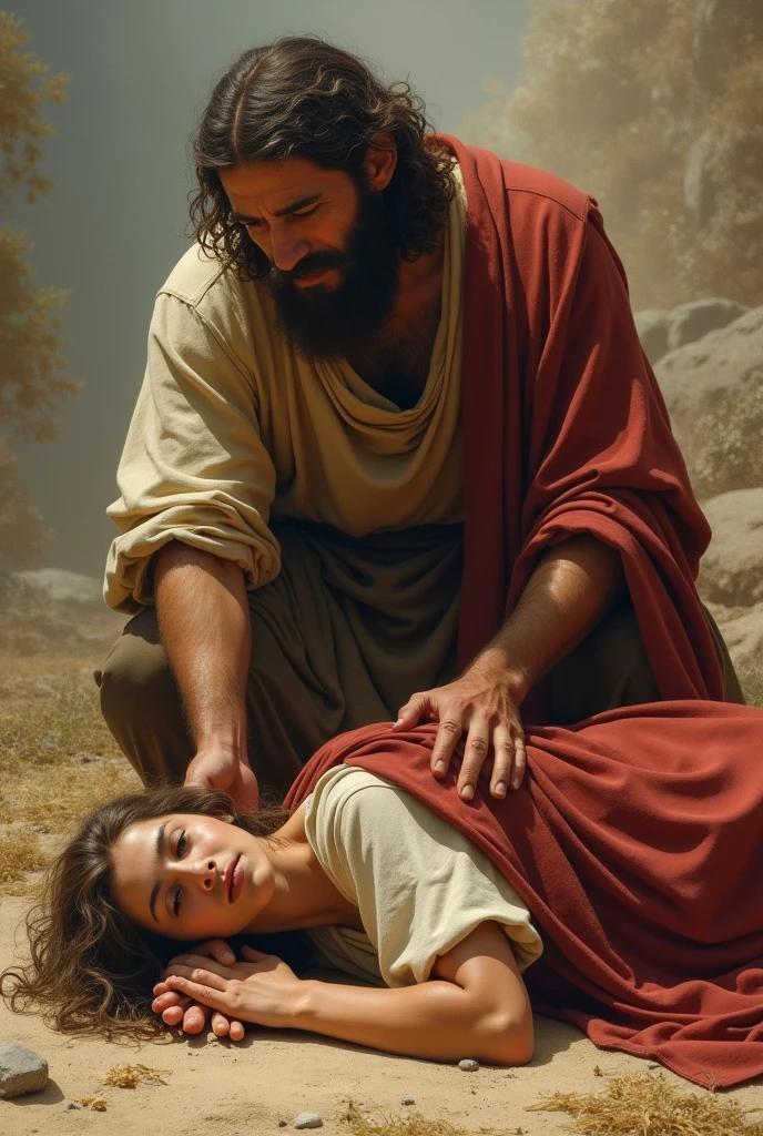 Mary, mother of Jesus, holds the dead Jesus after he has been taken down from the cross