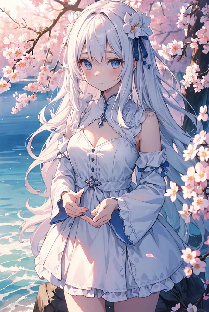 best quality:1.5), (ultra-detailed:1.5), (()), ((best quality)), (high resolution), (illustration), (an extremely delicate and beautiful), (ultra detailed beautiful face and eyes), 1girl, leaning forward sharp focus, ray tracing, 1girl, silky hair, multicolored hair, White hair(inner color Cherry blossom )、background(sakura tree, day light), eye color(White pink, high definition, inner eye sakura),volumetric lightning, Feet, chest emphasis, Toes, Full body painting、Abdominal muscles、Exposed belly、Hip emphasis、Groin、shin、Lift your butt、Abdominal muscles強調、looking_all(score_9:1.2), (score_8_up:1.2), (score_7_up:1.2),Alone,Perfect anatomy,(one cute girl:1.3),(line art:1.3),(Soft atmosphere:1.3),perfect anatomy,(A soft anime-style image capturing a delicate and ephemeral atmosphere),Enhance the anime screencap by adding a watercolor background, further elevating the dreamy and ethereal aesthetic. This scene, now rendered in 16k wallpaper resolution, merges the delicate beauty of the girl with pale skin and white hair with a soft, lush watercolor landscape. The big, intricately designed dress and her captivating eyes are set against a backdrop that mimics the fluid, blending colors of a watercolor painting, adding a layer of artistic depth and emotion. The perspective from above at a dutch angle, combined with the watercolor effect, creates a composition that feels like a floating, dream-like world, glowing aura around her are now part of a canvas that blends reality with imagination, inviting the viewer to step into a tranquil world of soft hues and poetic beauty, all encapsulated within a serene, watercolor dream,break,(best quality:1.3),(best masterpiece:1.3),(very aesthetic:1.2),(absurdres:1.2),newest,(intricate details:1.2),ai-generated,absurdres extremely detailed CG,depth of field,dynamic angle,dynamic pose